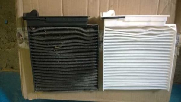 Сравнение нового и отработанного салонного фильтра Дастер